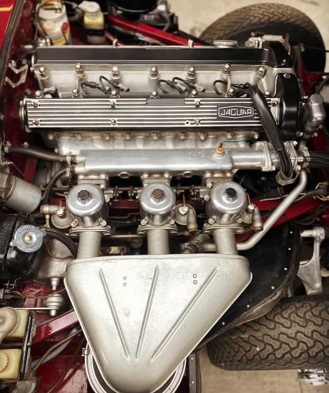 Jaguar XK engine with triple SU carburettors rebuilt and rebalanced